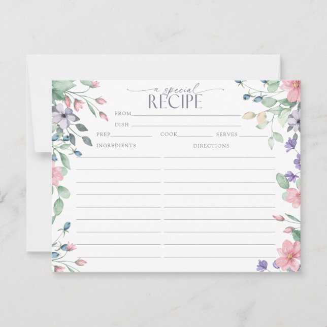 Elegante Rosa Garden Blume | Rezeptkarten Einladung (Vorderseite)