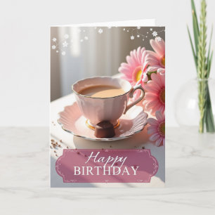 Elegante rosa Geburtstagskarte mit Teetasse Karte