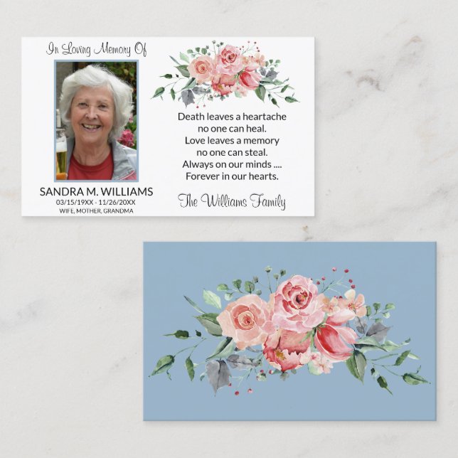 Elegante Rosa-Gedenkkarte Visitenkarte (Vorne/Hinten)