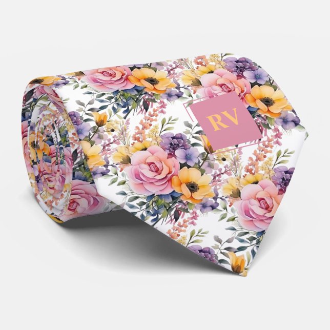 Elegante rosa Gelbe Blume Krawatte (Gerollt)