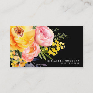 Elegante rosa gelbe schwarze, florale Visitenkarte