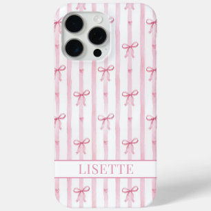 Elegante rosa gestreifte Coquette-Schleifen monogr Case-Mate iPhone Hülle