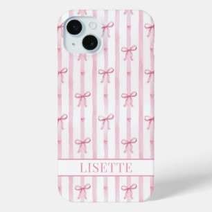 Elegante rosa gestreifte Coquette-Schleifen monogr Case-Mate iPhone Hülle