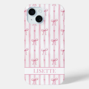 Elegante rosa gestreifte Coquette-Schleifen monogr Case-Mate iPhone Hülle