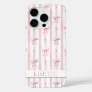 Elegante rosa gestreifte Coquette-Schleifen monogr iPhone 16 Pro Hülle