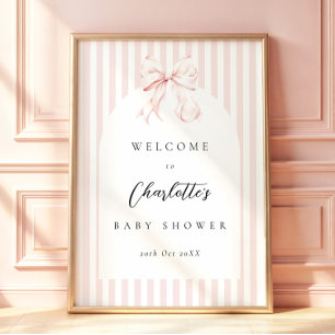 Elegante rosa gestreifte Schleife Baby Shower Poster
