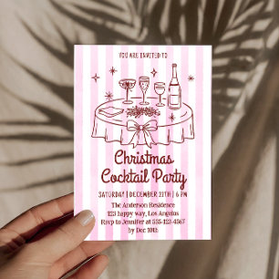 Elegante rosa gestreifte Weihnachts-Cocktailparty Einladung