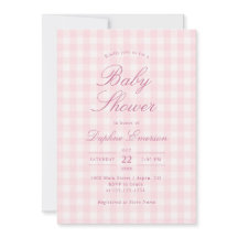 Elegante rosa Gingham-Einladung zur Babyparty