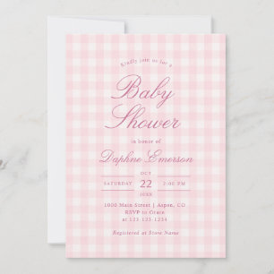 Elegante rosa Gingham-Einladung zur Babyparty Einladung