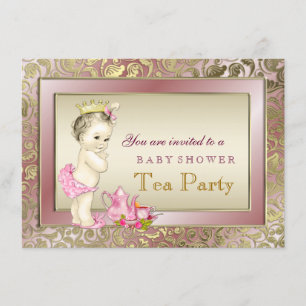 Elegante Rosa Girls Tea Party Babydusche Einladung