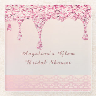 Elegante rosa glamour Glitter-Tropf-Brautparty Glasuntersetzer
