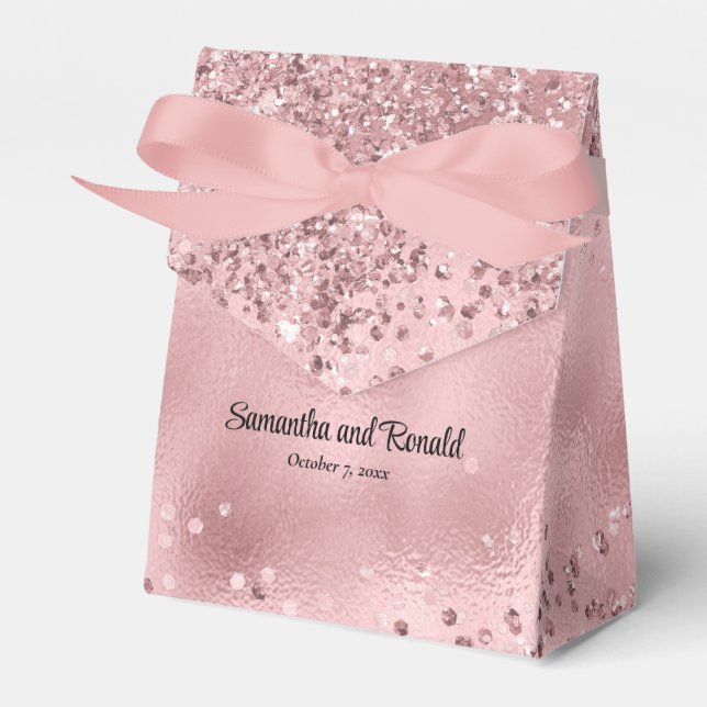 Elegante Rosa Glitzer & Foil Gastgeschenk Hochzeit Geschenkschachtel (Vorderseite)