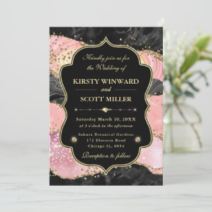 Elegante rosa Gold-Achat-Marmor-Glitter-Hochzeit Einladung