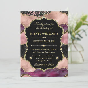 Elegante rosa Gold-Achat-Marmor-Glitter-Hochzeit Einladung