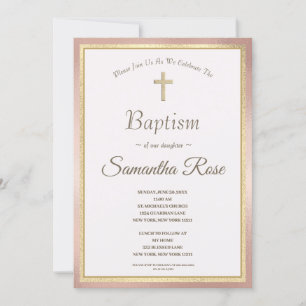 Elegante Rosa Gold Cross Baby Taufe Einladung