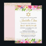 Elegante rosa Gold Floral Bat Mitzvah Einladung<br><div class="desc">Elegante rosa Gold Floral Bat Mitzvah Einladung</div>