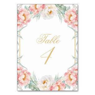 Elegante Rosa Gold Floral Quinceñera Tischnummer