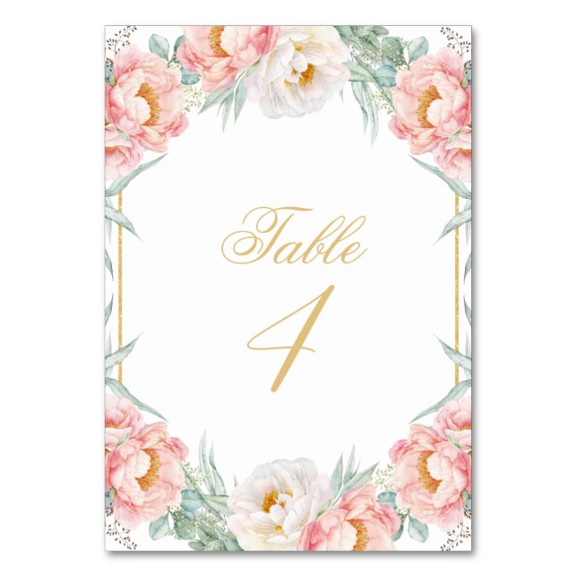 Elegante Rosa Gold Floral Quinceñera Tischnummer (Vorderseite)