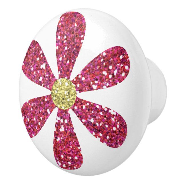 Elegante Rosa Gold Glitzer Blume Keramikknauf (Rechts)
