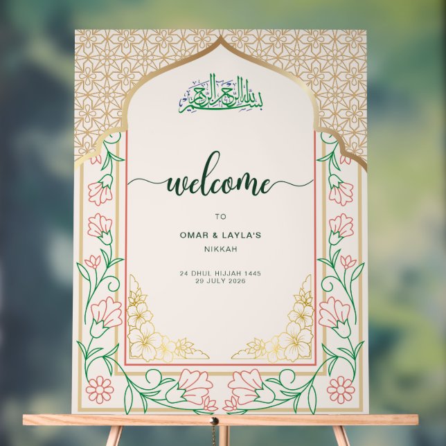 Elegante Rosa & Gold Islamische Hochzeit Willkomme Acrylschild (Neutral)