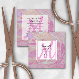 Elegante Rosa & Gold Marmorplatte Agate Hair Styli Quadratische Visitenkarte