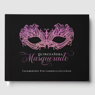 Elegante Rosa & Gold Masquerade Quinceanera Gästebuch