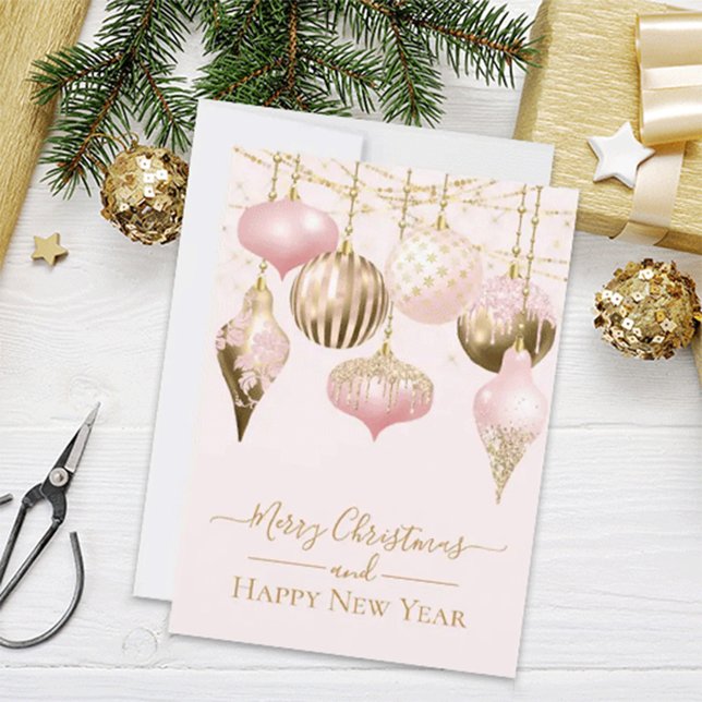 Elegante Rosa Gold Ornamente Frohe Weihnachten Karte (Von Creator hochgeladen)