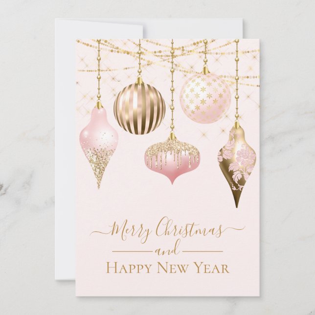 Elegante Rosa Gold Ornamente Frohe Weihnachten Karte (Vorderseite)