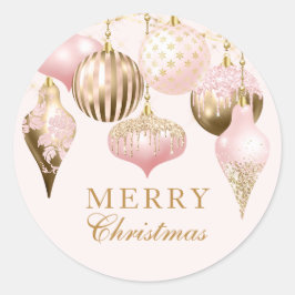Elegante Rosa Gold Ornamente Frohe Weihnachten Runder Aufkleber