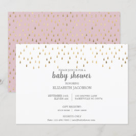 Elegante Rosa & Gold Raindrops Baby Dusche Einladung