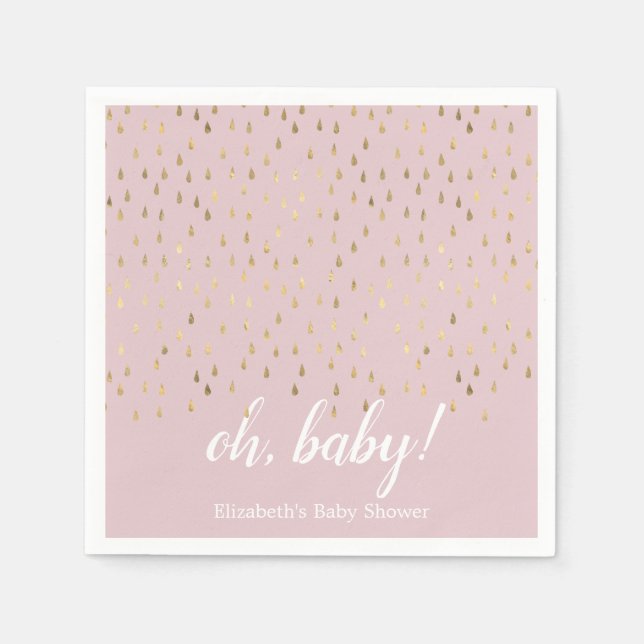 Elegante Rosa & Gold Raindrops Baby Dusche Serviette (Vorderseite)