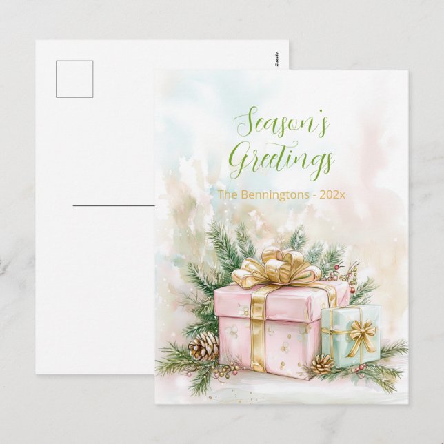 Elegante Rosa Gold Vintage Weihnachten Postkarte (Vorne/Hinten)