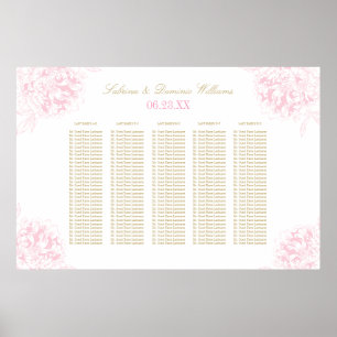 Elegante rosa goldene Blumen-Pfingstrosen-Hochzeit Poster