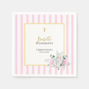Elegante rosa goldene Blumen-Taufe Serviette