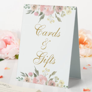 Elegante rosa goldene Blumenhochzeitskarten & Gesc Tischaufsteller
