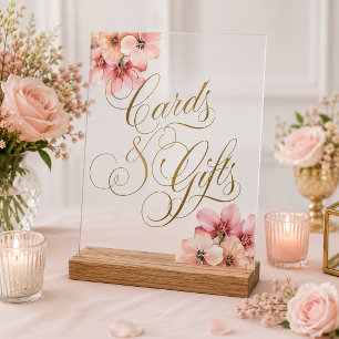 Elegante rosa goldene Blumenkarten und Geschenke Acrylschild