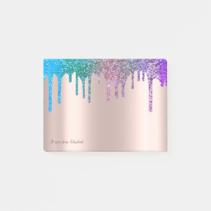 Elegante rosa goldene Ombre Glitter Tropfen Post-it Klebezettel