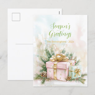 Elegante rosa goldene Vintage-Weihnachtspostkarte Feiertagspostkarte