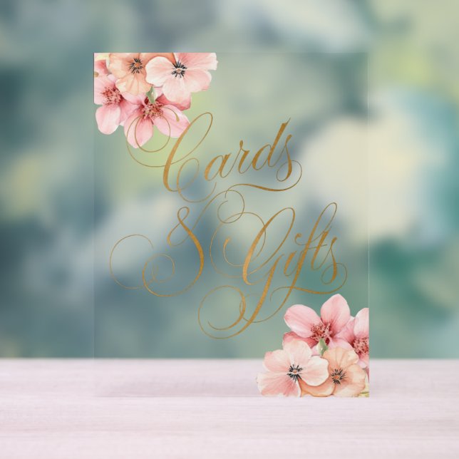 Elegante rosa goldfarbene Blumenkarten und Geschen Acrylschild (Neutral)