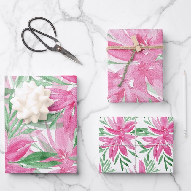 Elegante Rosa Göttliche Blume Wasserfarbe Geschenkpapier Set (Vorderseite)