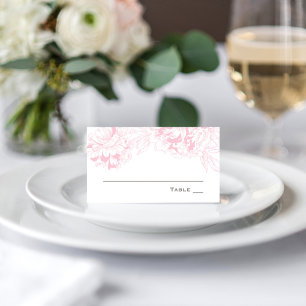 Elegante rosa graue Blumen-Pfingstrosen-Hochzeit Platzkarte