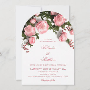 Elegante rosa Grüne 3D-Rosen Hochzeit Einladung