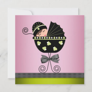 Elegante rosa-grüne Babyparty für Mädchen Einladung