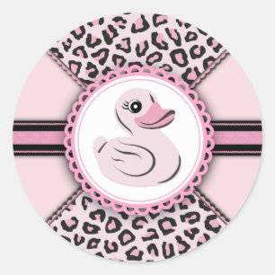 Elegante rosa Gummi-Enten-Baby-Shower-Aufkleber Runder Aufkleber