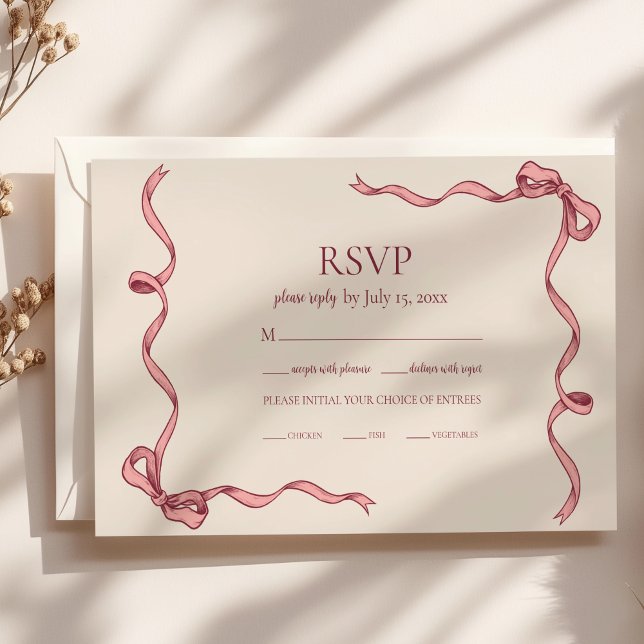 Elegante Rosa Hand Drawn Bow Wedding RSVP Karte (Von Creator hochgeladen)