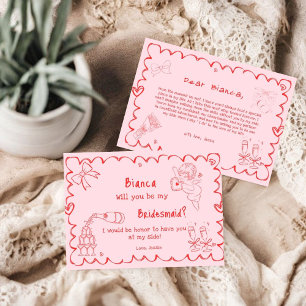 Elegante, rosa Hand gezeichnete Bridesmaid-Vorschl Einladung