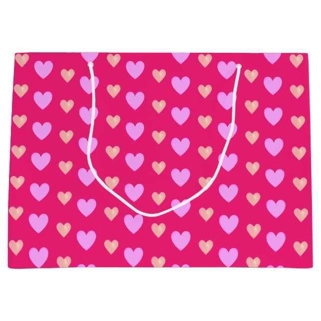 Elegante rosa Herzen auf Magenta Rosa Große Geschenktüte (Vorderseite)