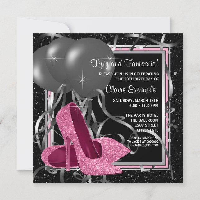 Elegante Rosa High Heels Geburtstagsparty Einladung (Vorderseite)
