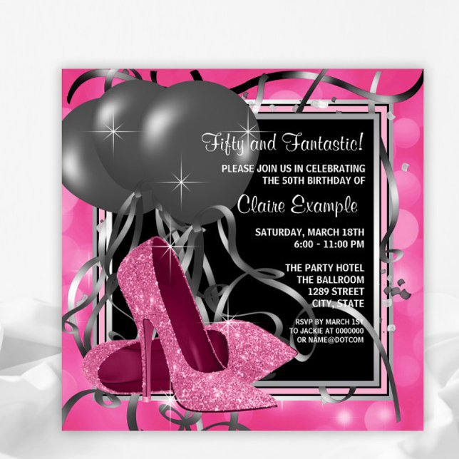 Elegante Rosa High Heels Geburtstagsparty Einladung (You can change all of the text as needed for your event. This is an any occasion invitation.)