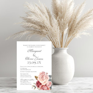Elegante rosa Hochzeitseinladung mit Blumenmuster Einladung